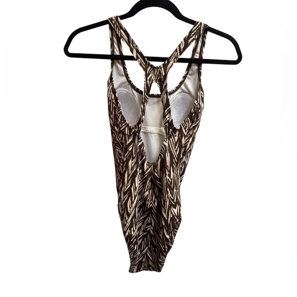 SPEEDO Endurance Women's Chevron One-Piece Swimsuit Brown Tan Racer SZ 6 EUC
